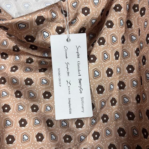 Sollinarry Small Satin Tile Print Cami Top Tan Cowl Neck Spaghetti Straps - Picture 8 of 9